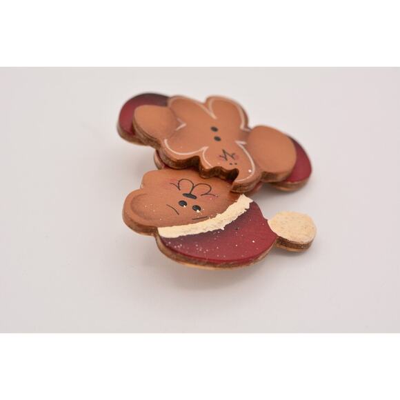 Vintage Teddy Bear Pin Brooch Painted Wooden Cutout Christmas Holiday 90s BinBA - Picture 8 of 12